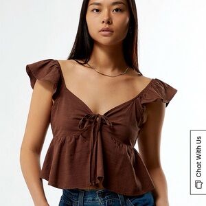 PacSun Chocolate Flutter Sleeve Blouse